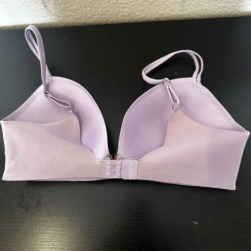 Victoria Secret Padded No Wire Push Up Purple Smooth Molded Cup Wireless Bra 32D